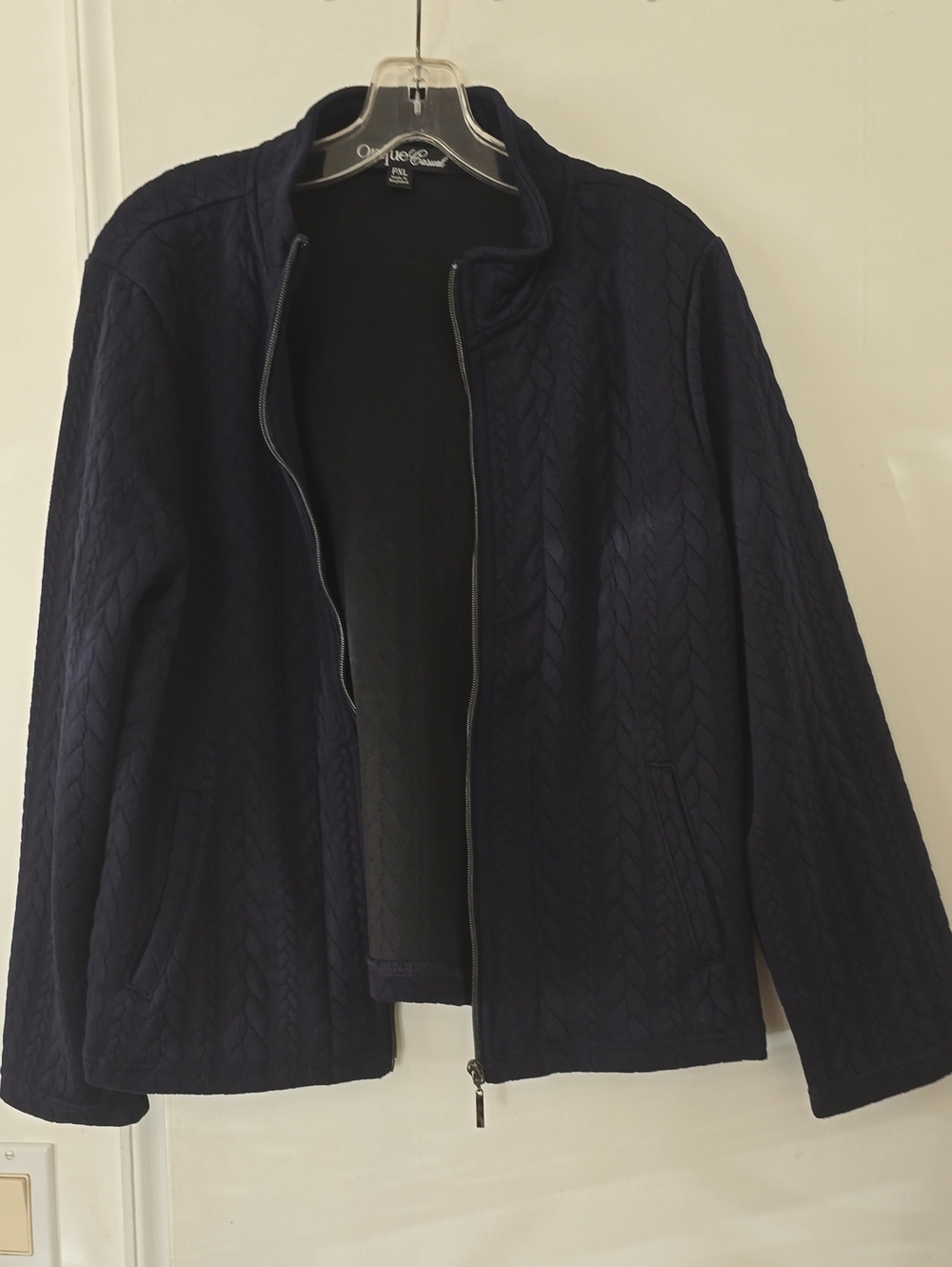 Quilted Full-Zip Sweater Jacket - Navy